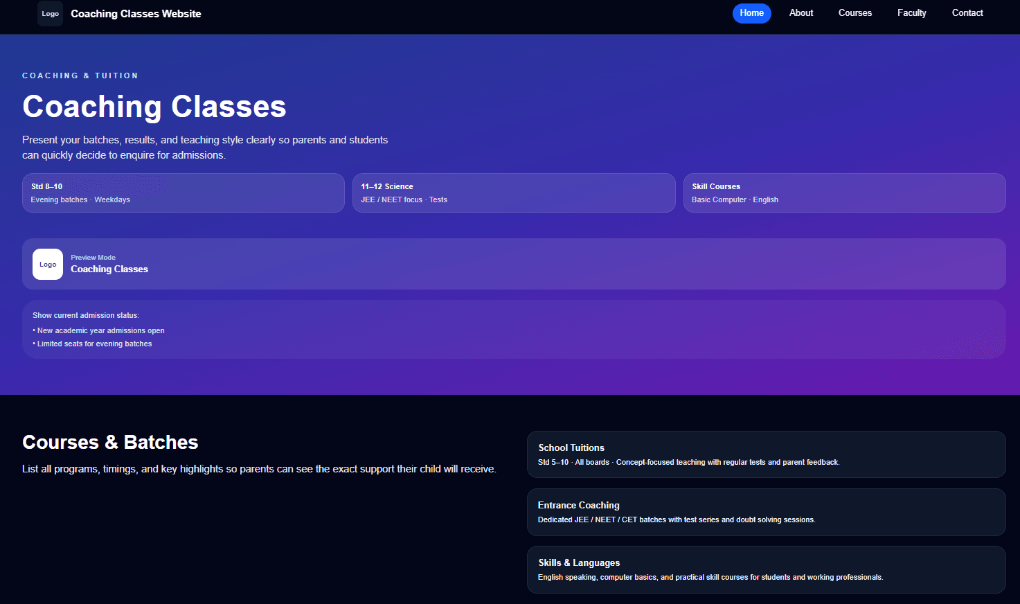 Coaching Classes Website